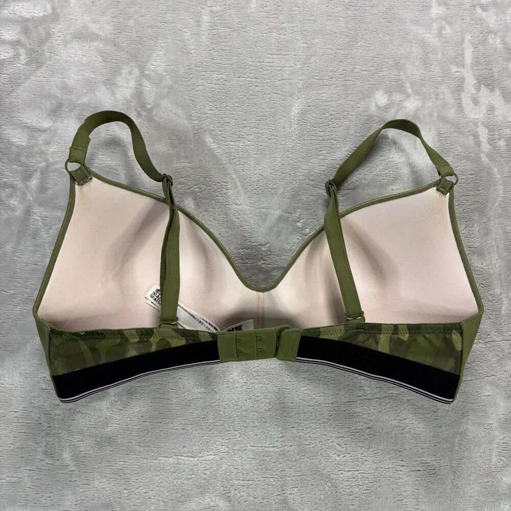 Victoria Secret Pink Wear Everywhere Lightly Lined Wireless Bra 34D Green/Camo - Picture 4 of 7